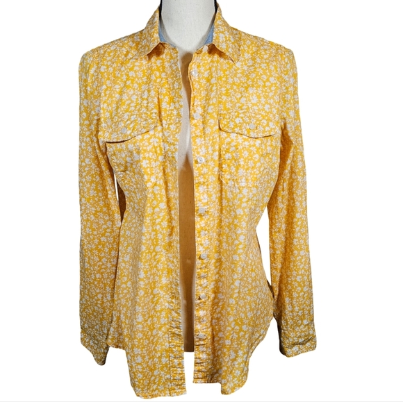 St John's Bay Womens Long Sleeve Button Up Shirt, Yellow/White Floral, Medium - Picture 3 of 12